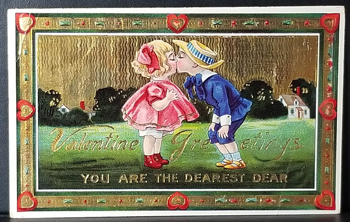 Valentine Postcard Kissing Children Foil Gold Gel Finish Series 7040