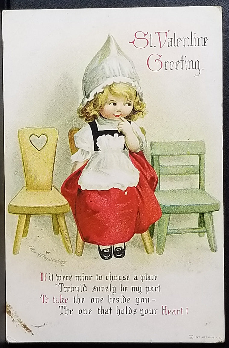 Valentine Postcard Series 307 Ellen Clapsaddle Little Girl in Chair IAP Publishing