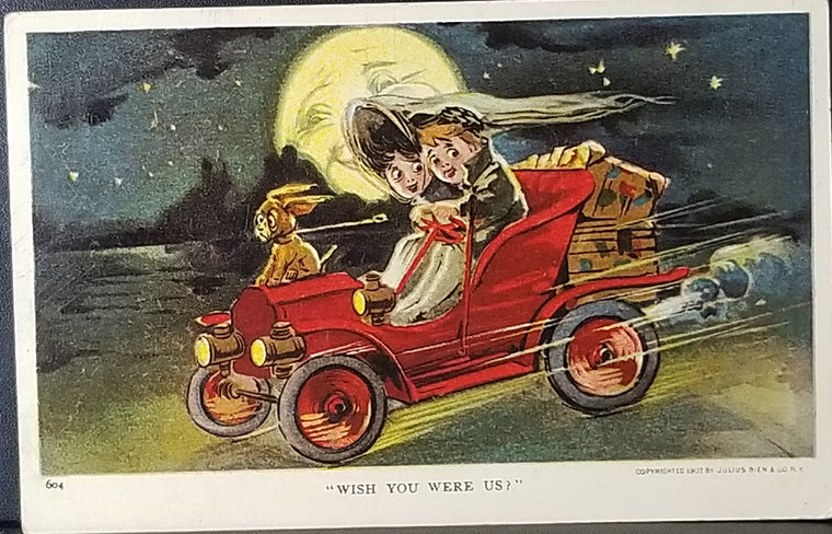Comic Postcard Honeymoon Series Julius Bien Pub Couple and Dog Racing in Night Man in Moon
