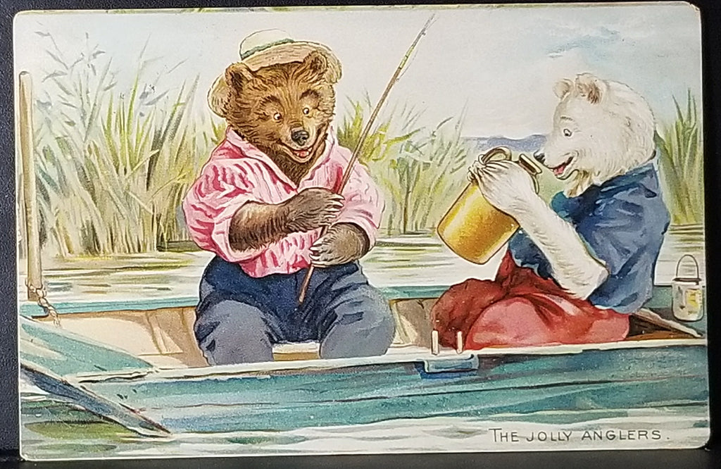 Anthropomorphic Artist Postcard Little Bears in Boat Fishing The Jolly Anglers Tuck Series 118