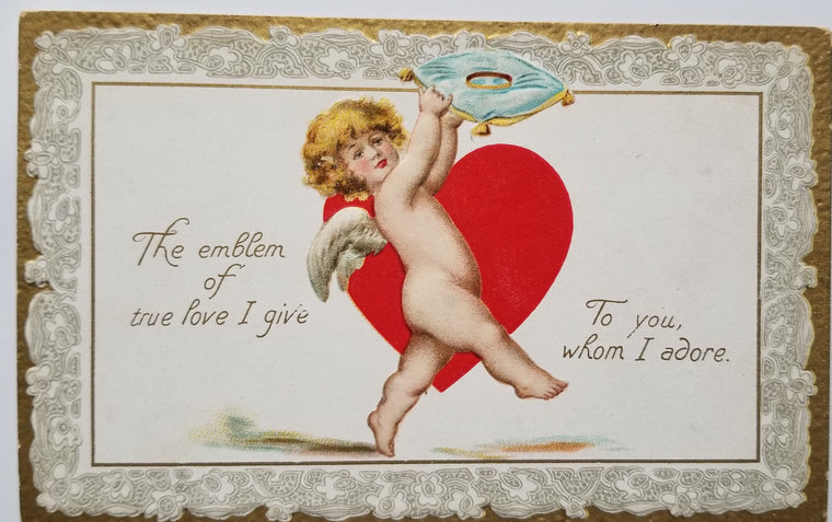 Valentine Postcard Cupid Carrying Heart Wedding Ring Pillow Raphael Tuck Publishing Series NO 1