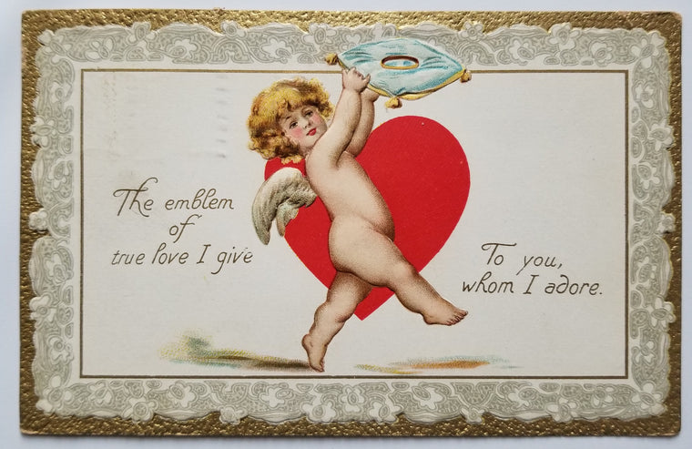 Valentine Postcard Cupid Carrying Heart Wedding Ring Pillow Raphael Tuck Publishing Series NO 1