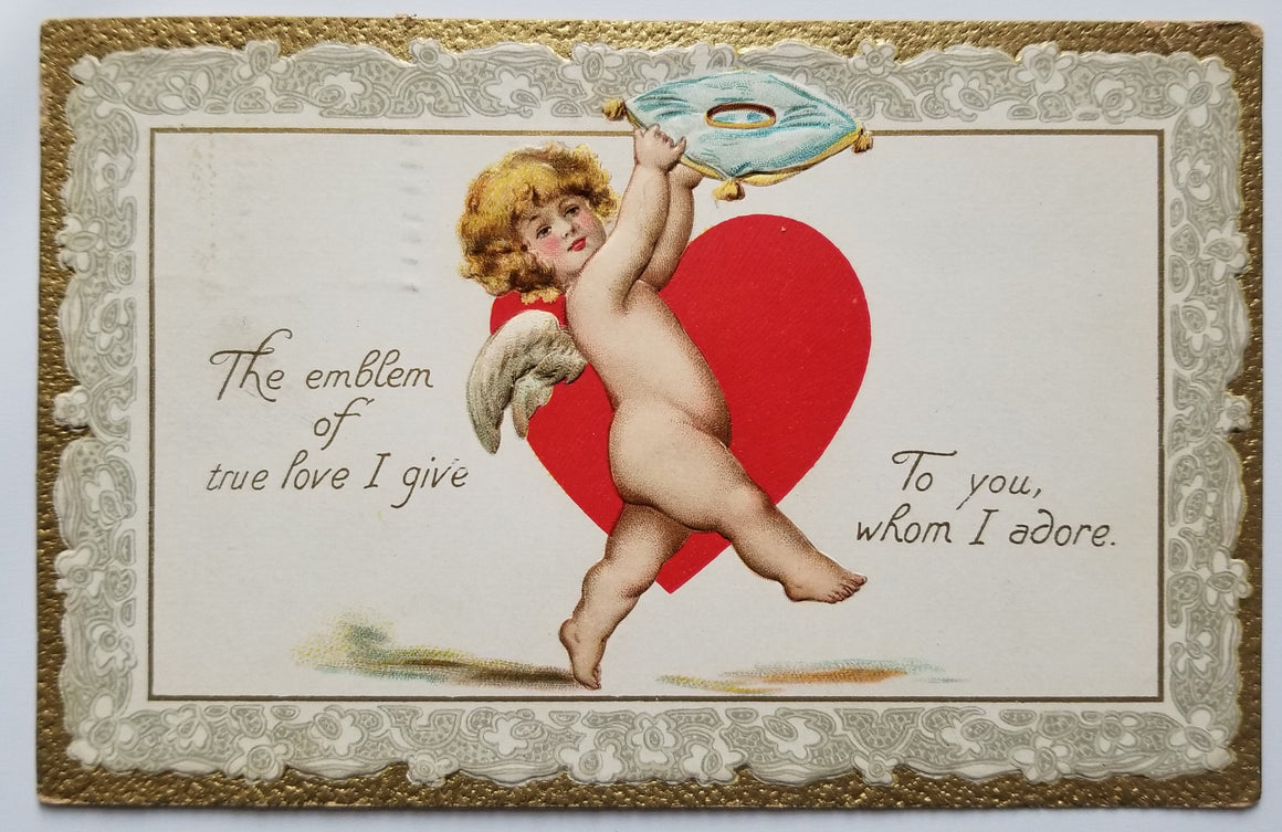 Valentine Postcard Cupid Carrying Heart Wedding Ring Pillow Raphael Tuck Publishing Series NO 1