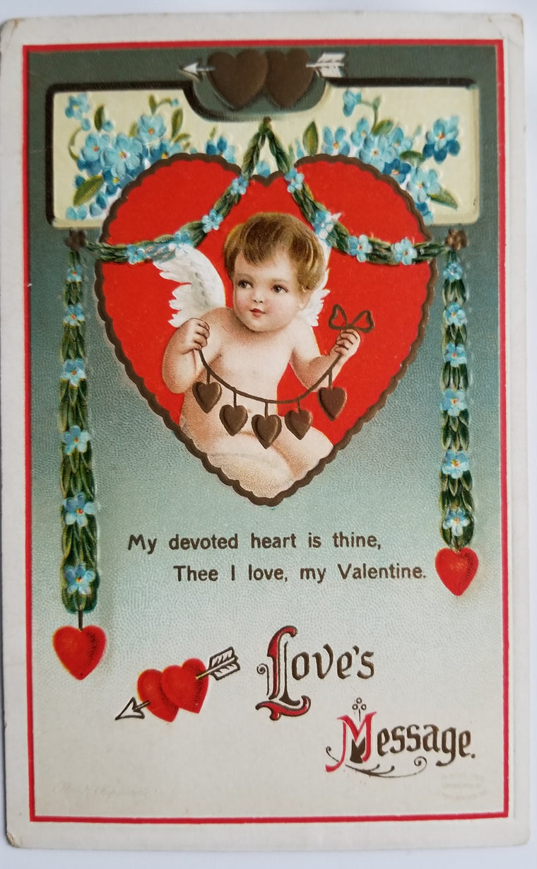 Valentine Postcard Ellen Clapsaddle Cupid Holding String of Hearts Series 1239 IAP
