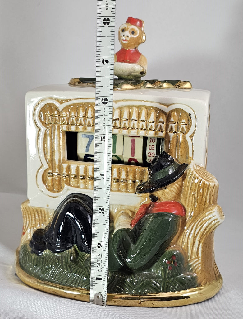 Mid Century Monkey & Organ Grinder Tele-Vision Porcelain Ceramic Roll Flip Electrical Clock