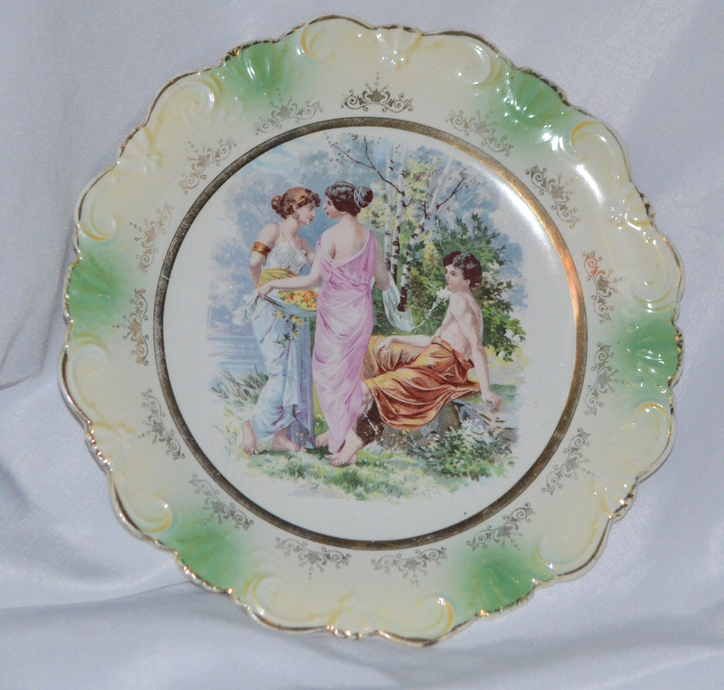 Dresden Porcelain Scenic Plate Allegorical Mythology Image Maidens in Garden