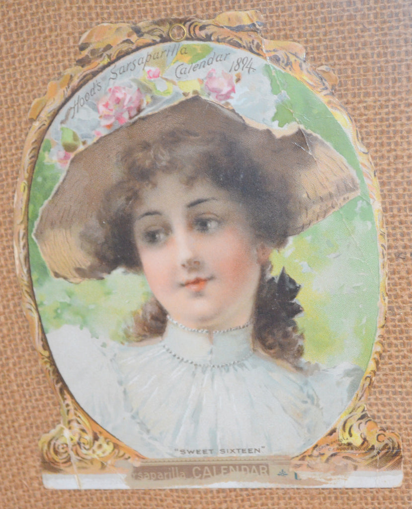 Hood's Sarsaparilla Calendar Young Woman Framed 1894 Advertising