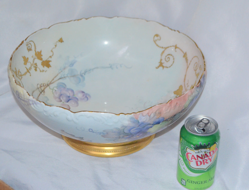 Large T&V Limoges Hand Painted Grapes Punch Bowl