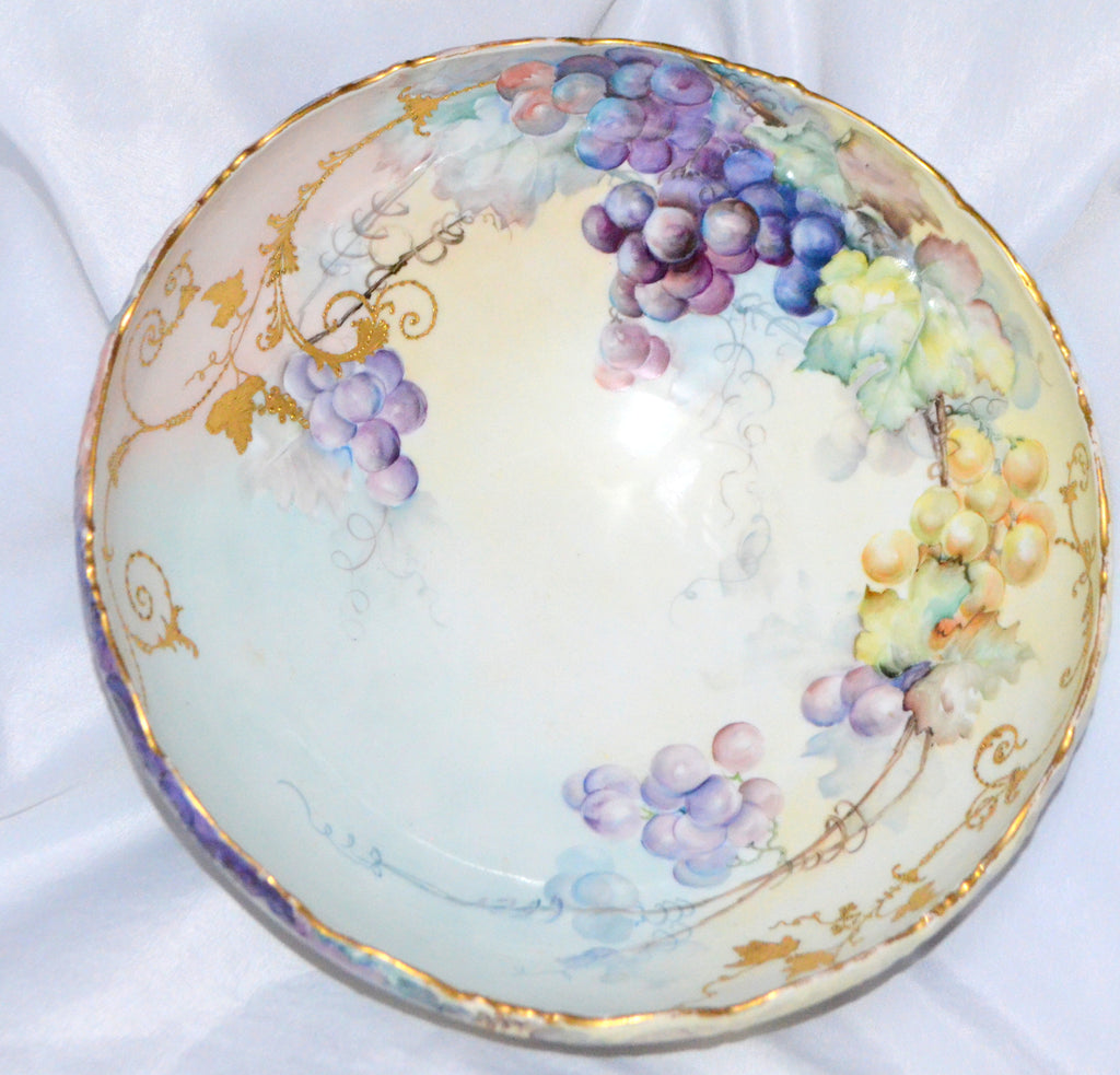 Large T&V Limoges Hand Painted Grapes Punch Bowl