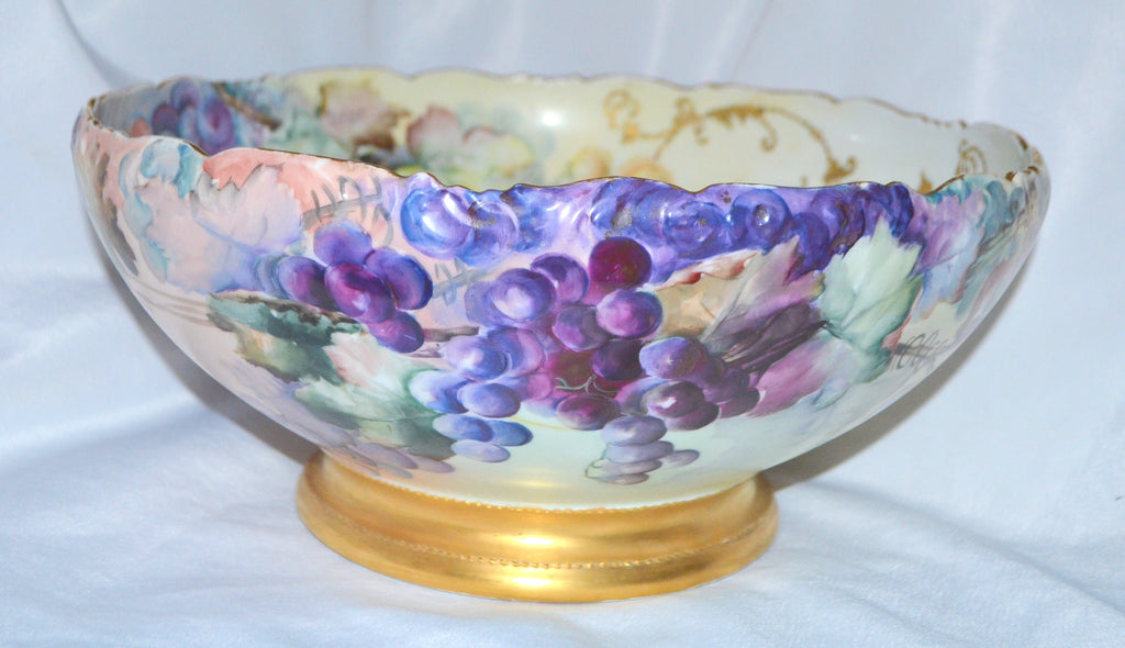 Large T&V Limoges Hand Painted Grapes Punch Bowl