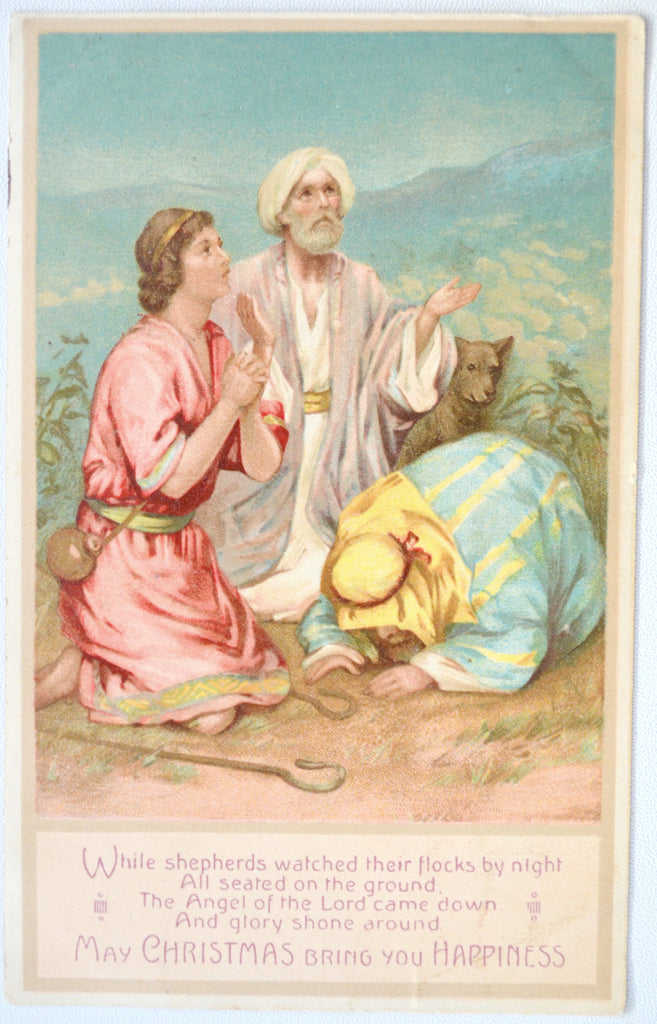 Christmas Postcard Religious Theme Shepherd's Praying
