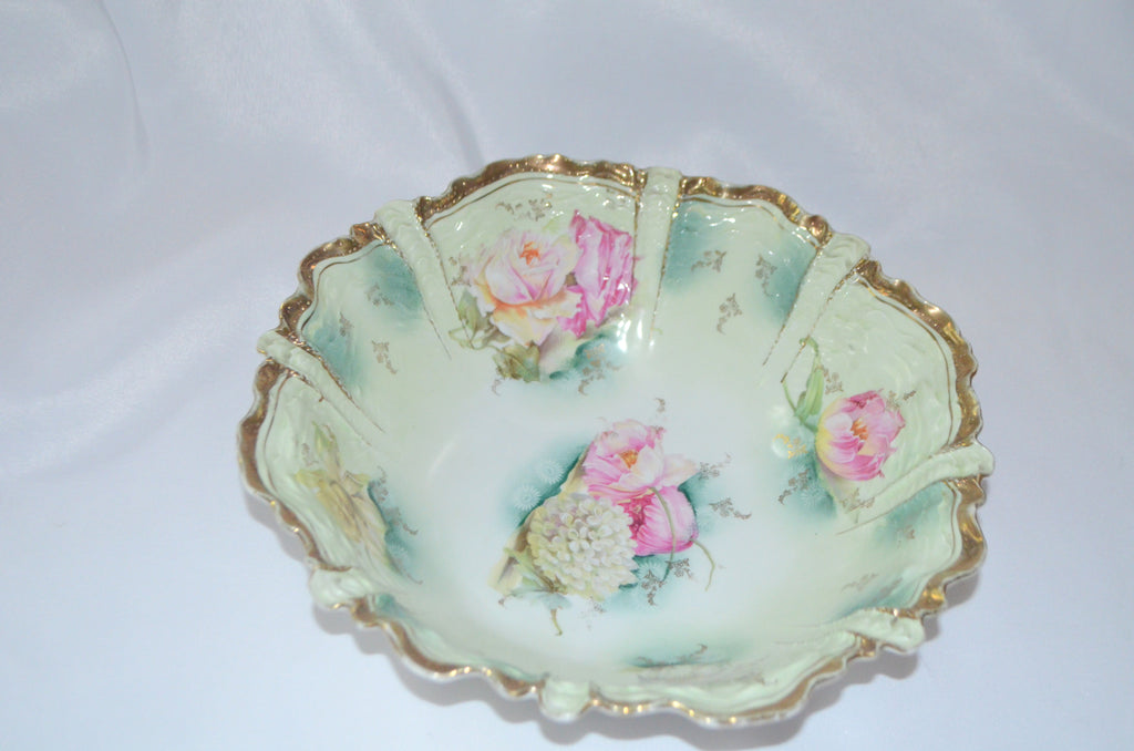 RS Prussia Porcelain Bowl Ripple Mold 259 Snowball Poppies Decor