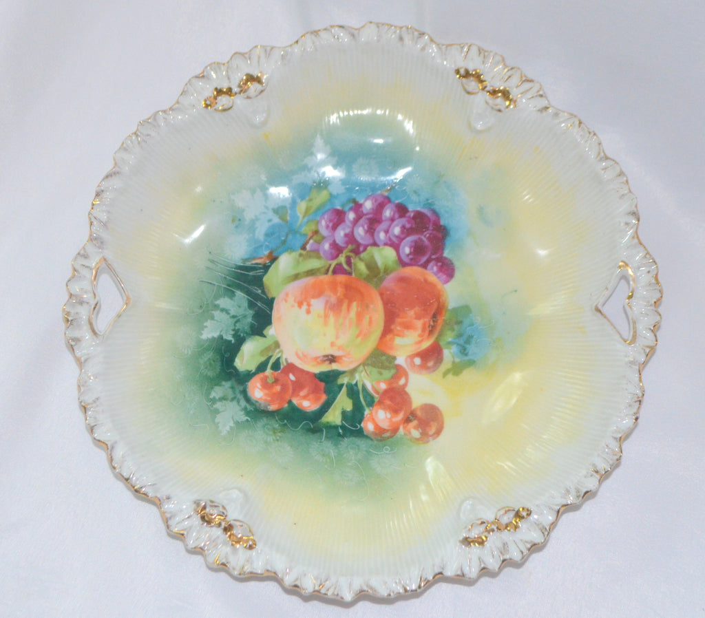 RS PRUSSIA Cake Plate Floral Form Rim Mold 268 FRUIT Pattern 11"