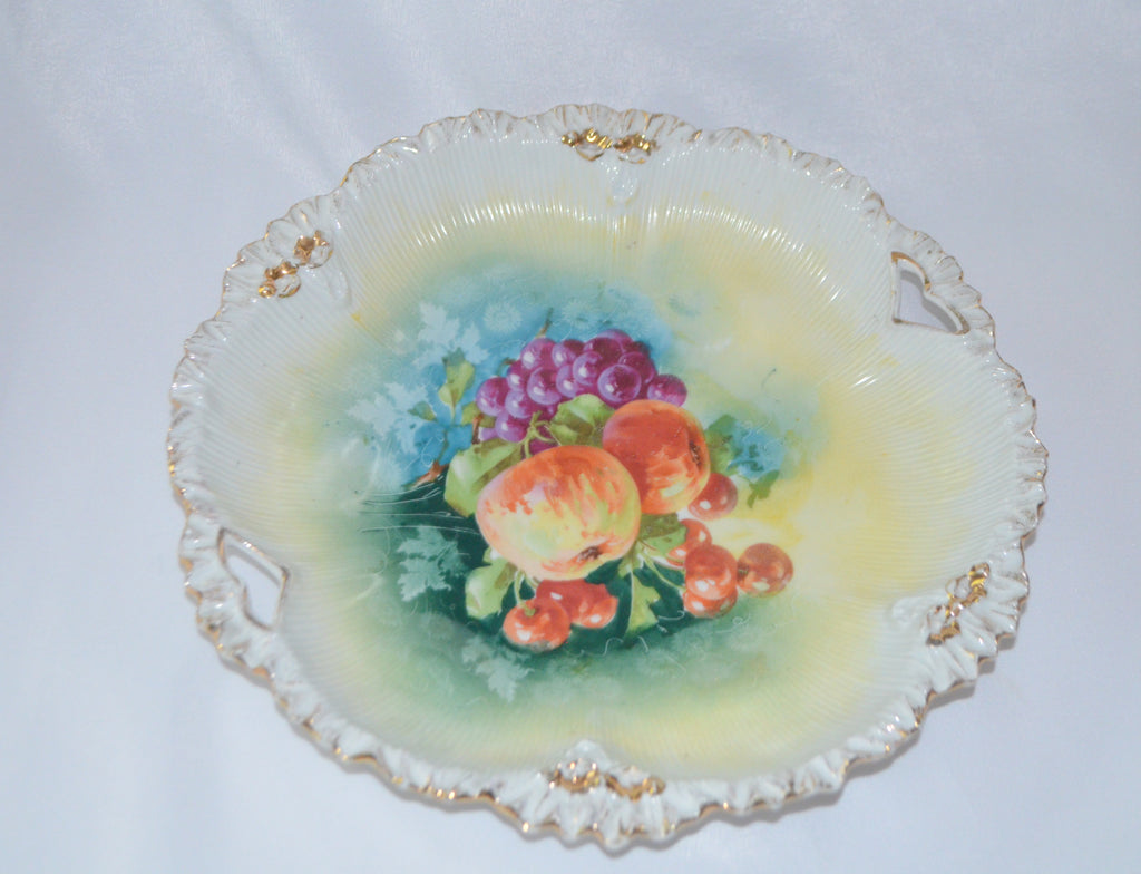 RS PRUSSIA Cake Plate Floral Form Rim Mold 268 FRUIT Pattern 11"