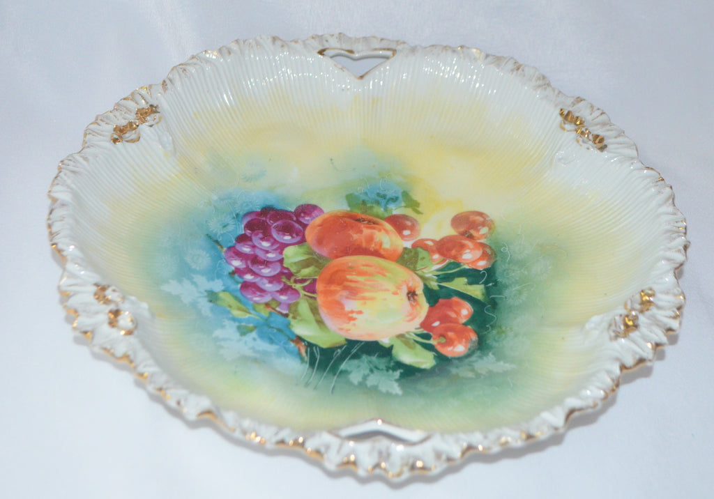 RS PRUSSIA Cake Plate Floral Form Rim Mold 268 FRUIT Pattern 11"