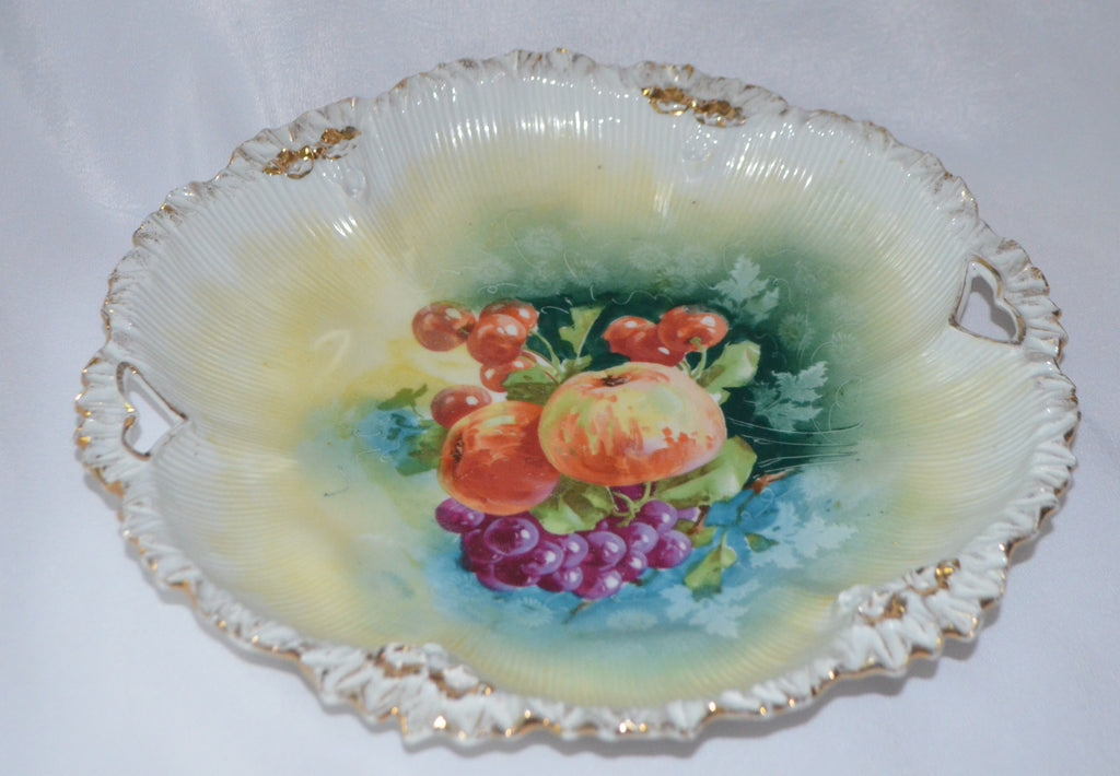 RS PRUSSIA Cake Plate Floral Form Rim Mold 268 FRUIT Pattern 11"