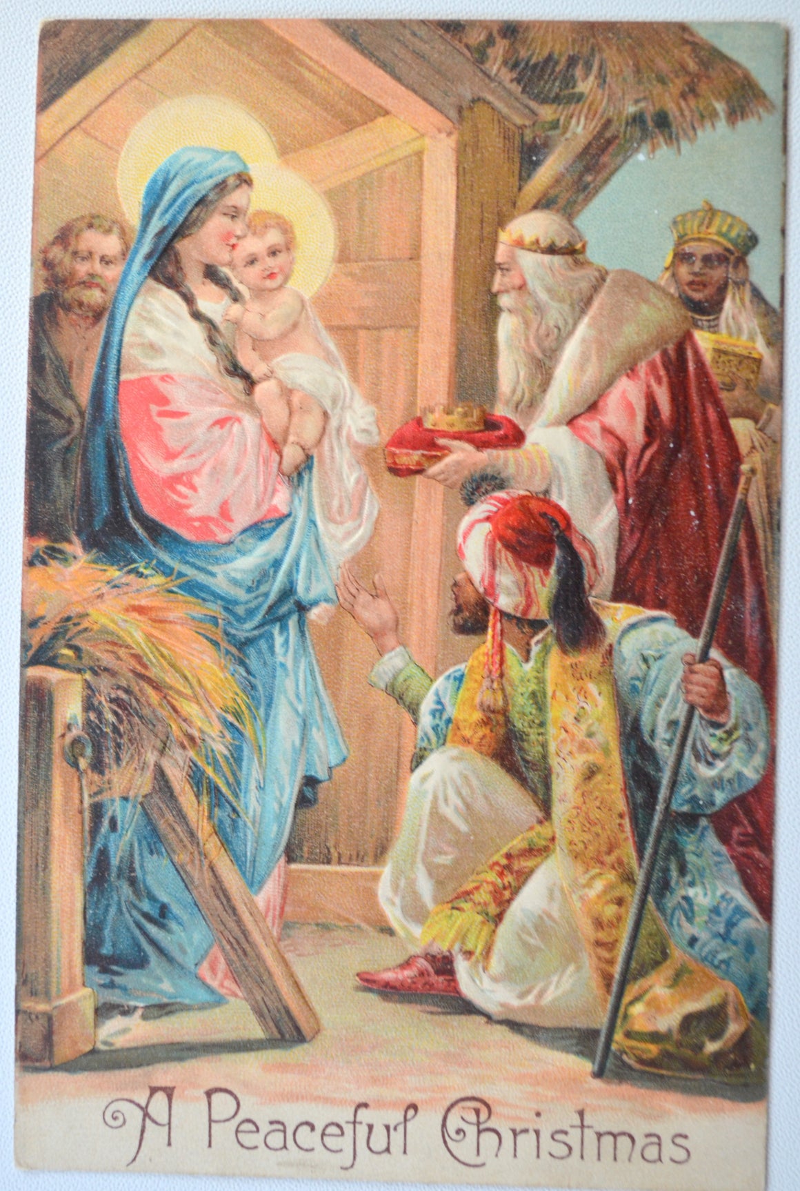 Christmas Postcard Religious Theme Holy Family & Three Kings Embossed PFB Publishing