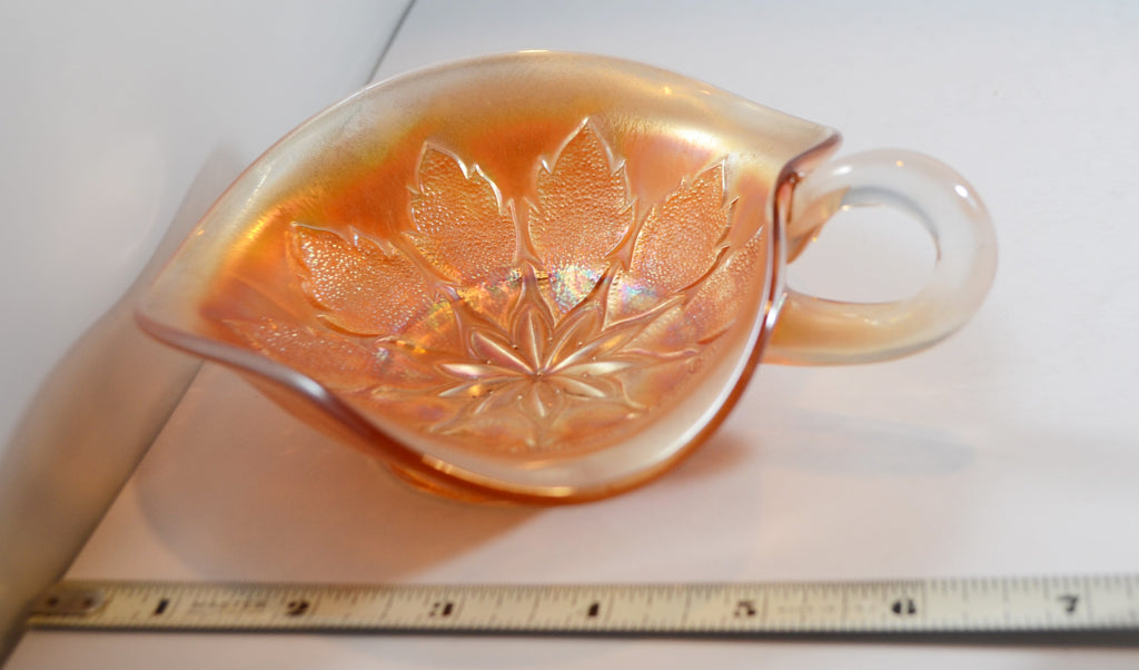 Dugan Marigold Carnival Glass Leaf Rays Nappy Dish