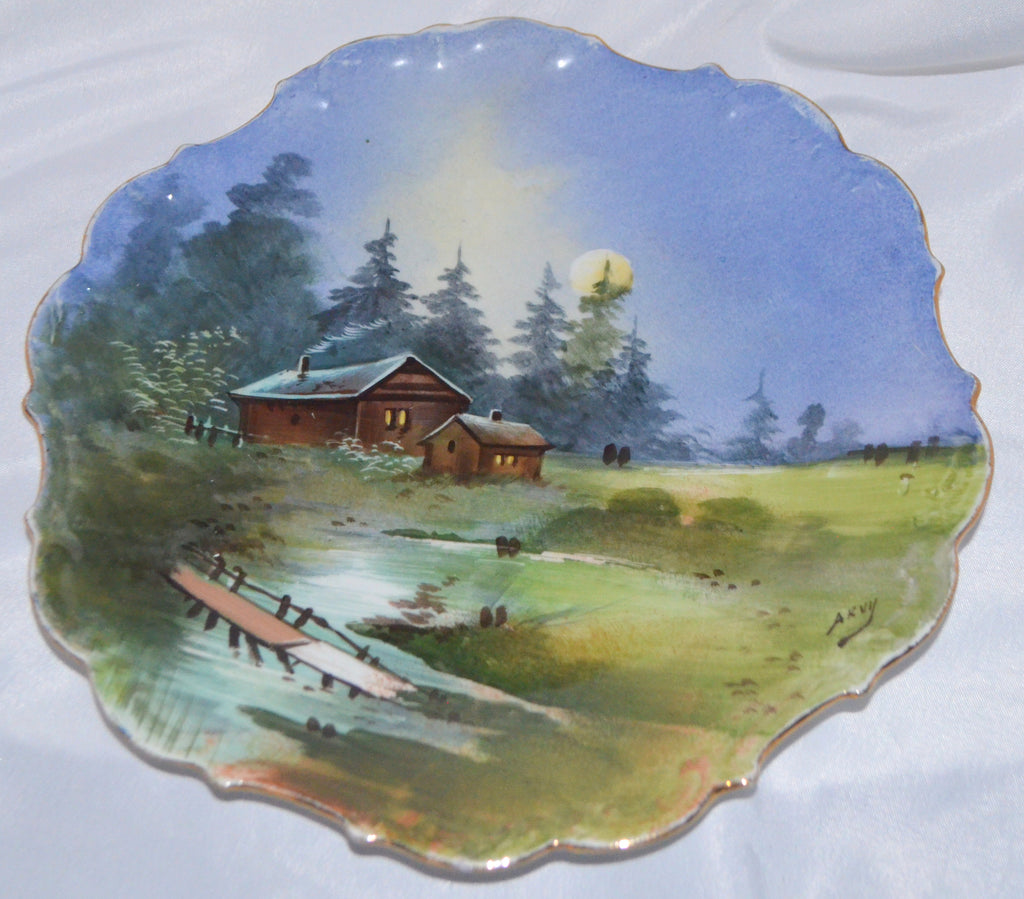 Limoges Artist Signed Cabin Lake Scenic Plates Set of Two (2)