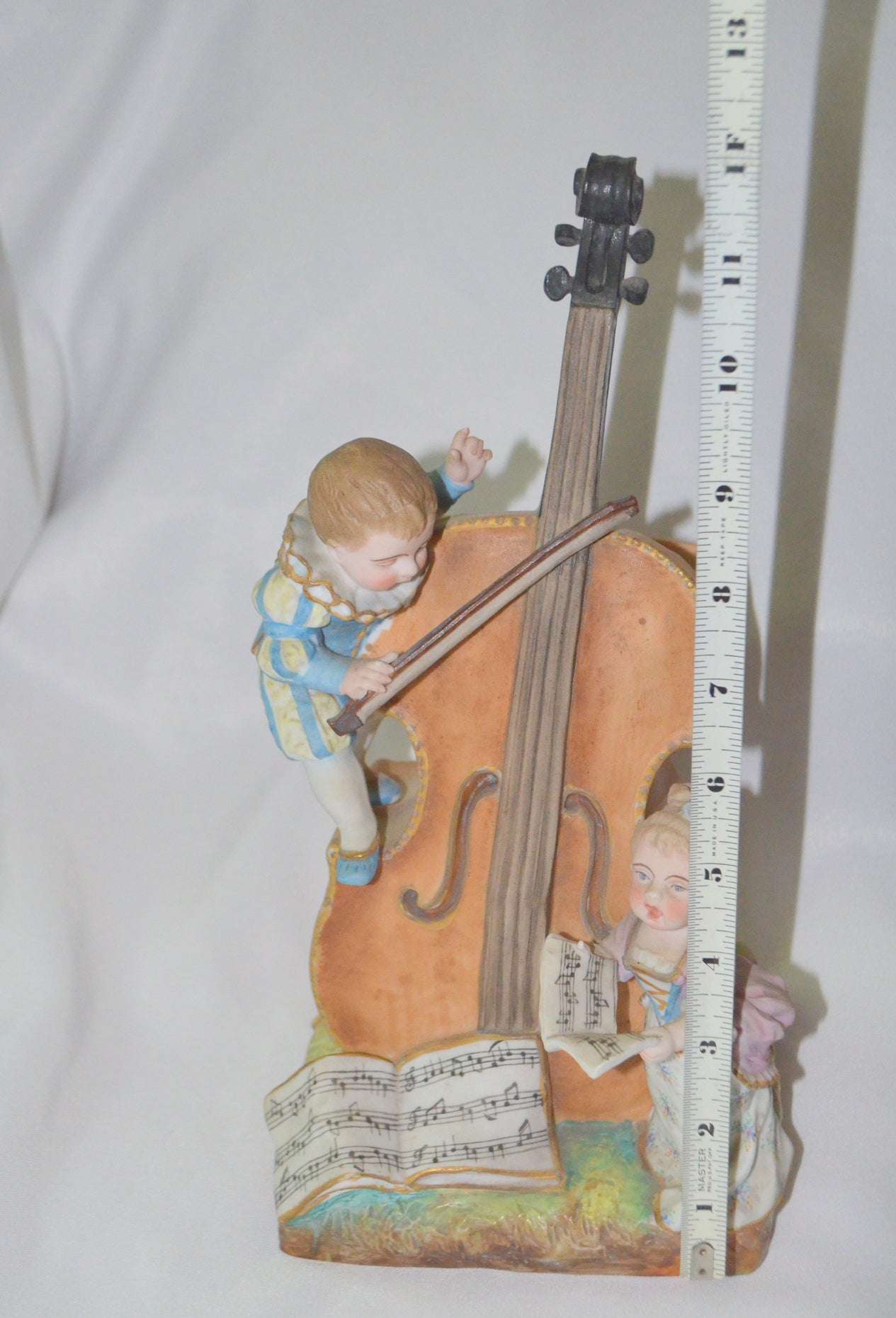 Charles Levy French Porcelain Bisque  1800s Figurine Vase Children w/ Cello