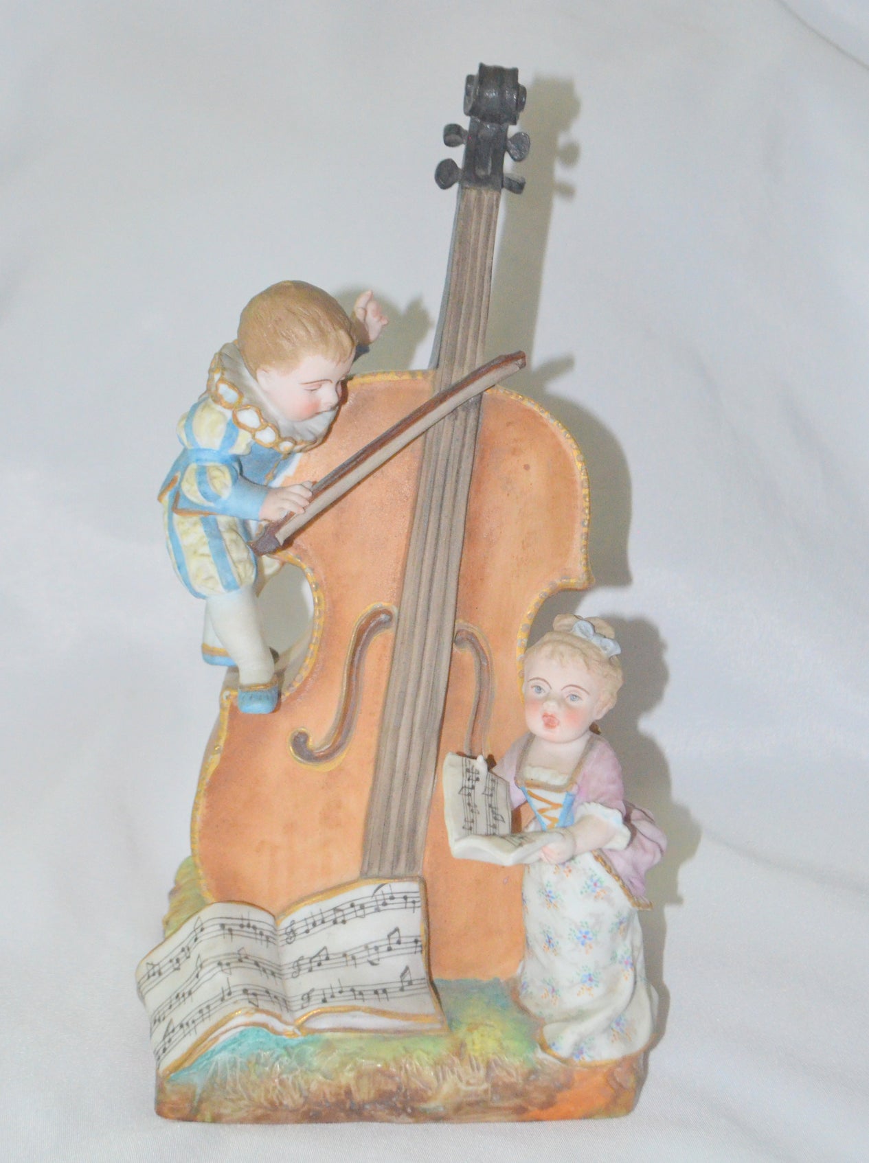 Charles Levy French Porcelain Bisque  1800s Figurine Vase Children w/ Cello