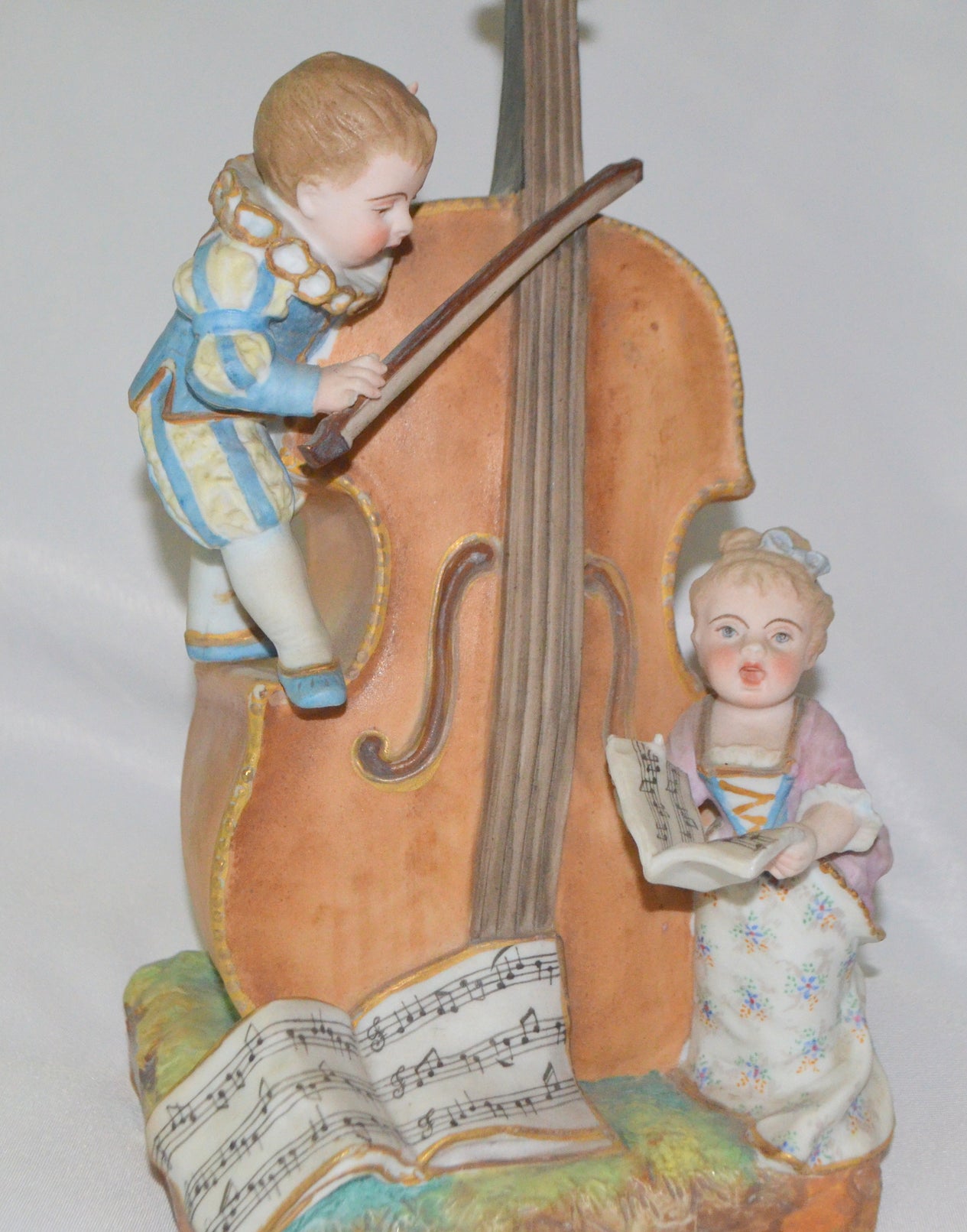 Charles Levy French Porcelain Bisque  1800s Figurine Vase Children w/ Cello