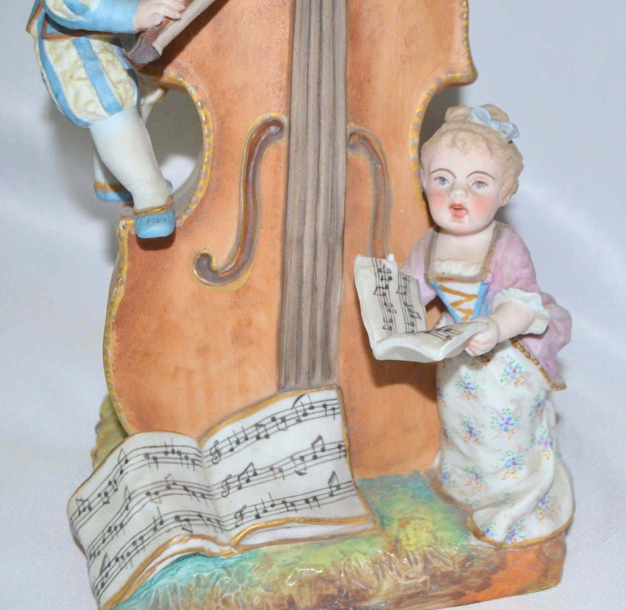 Charles Levy French Porcelain Bisque  1800s Figurine Vase Children w/ Cello