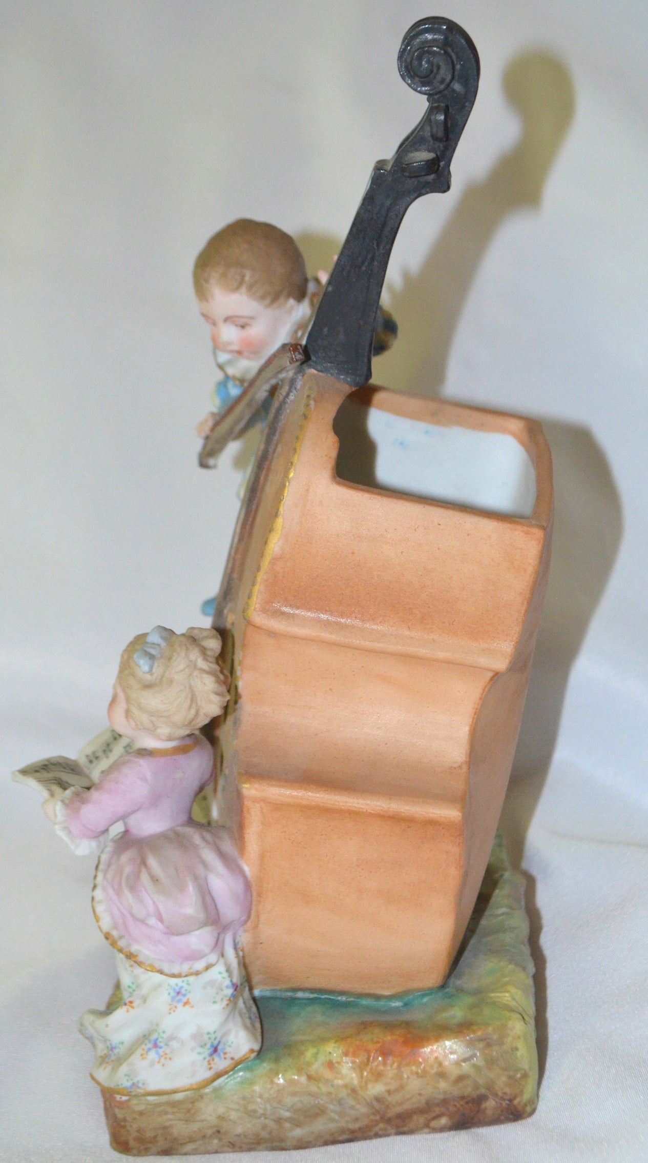 Charles Levy French Porcelain Bisque  1800s Figurine Vase Children w/ Cello