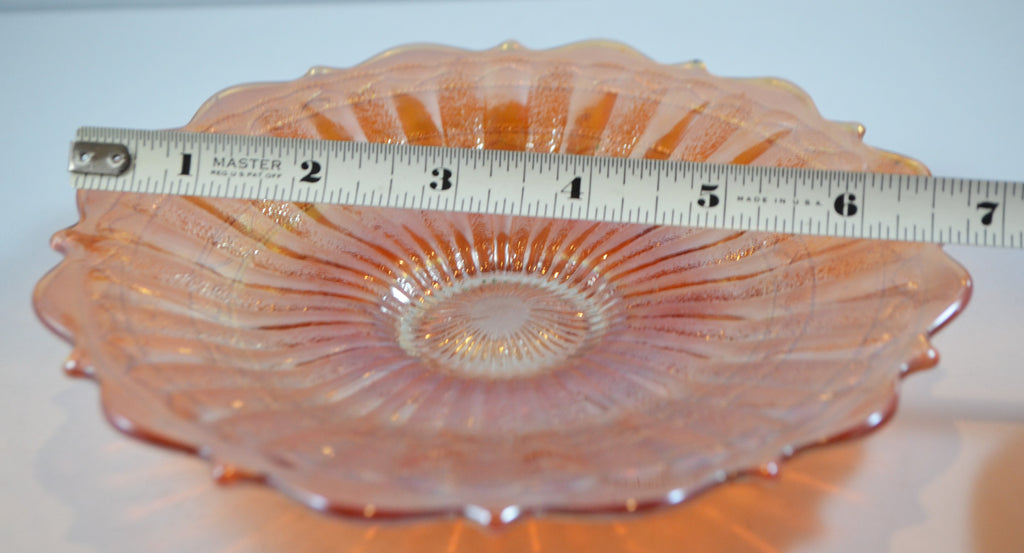 Antique Fenton Stippled Rays with Scale Band Marigold Carnival Glass Plate Raised Base