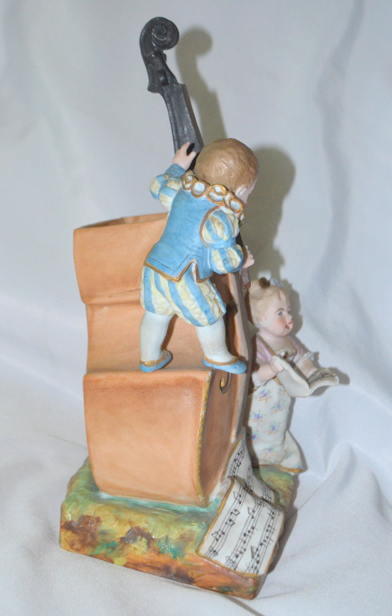 Charles Levy French Porcelain Bisque  1800s Figurine Vase Children w/ Cello