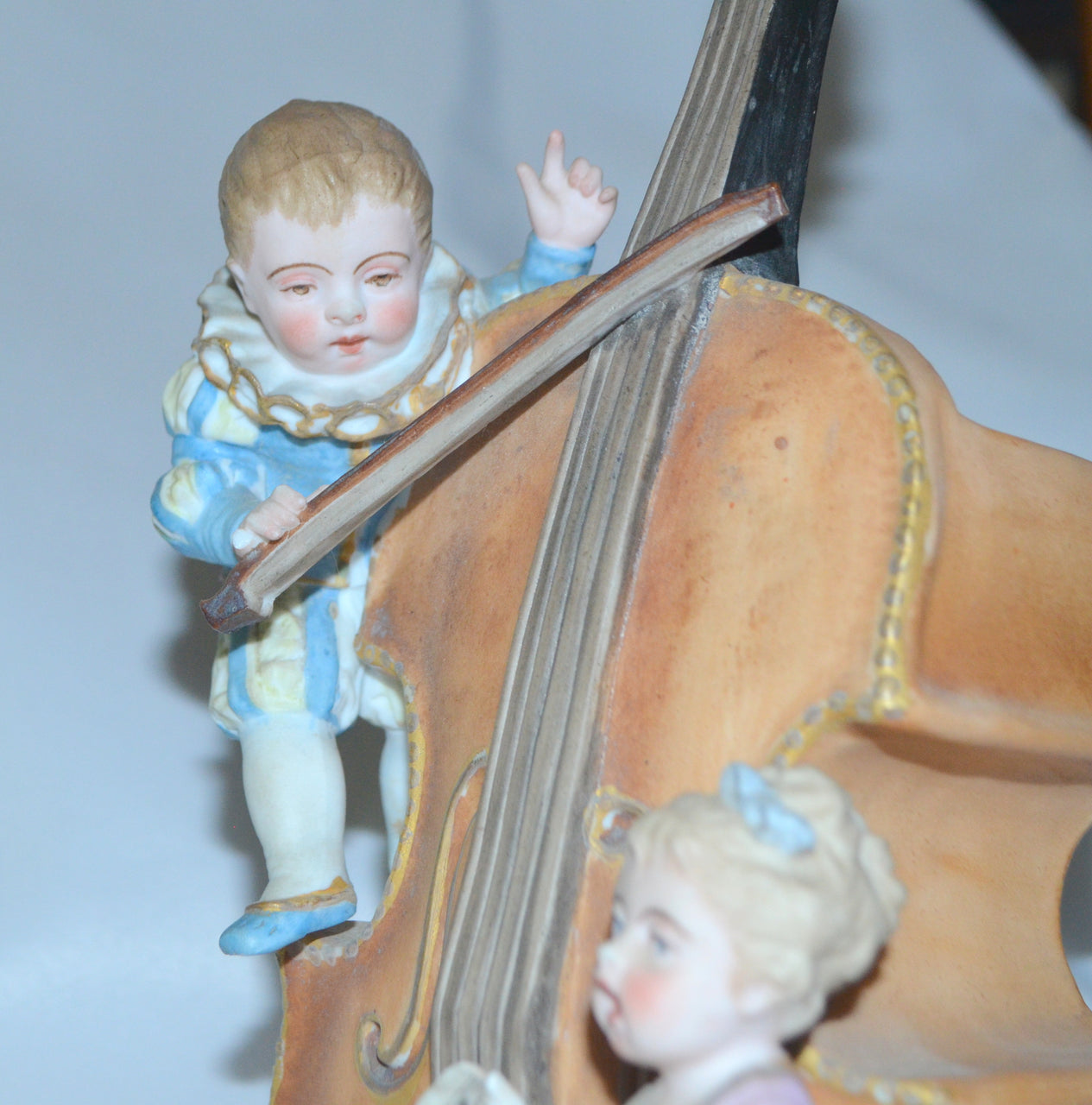 Charles Levy French Porcelain Bisque  1800s Figurine Vase Children w/ Cello