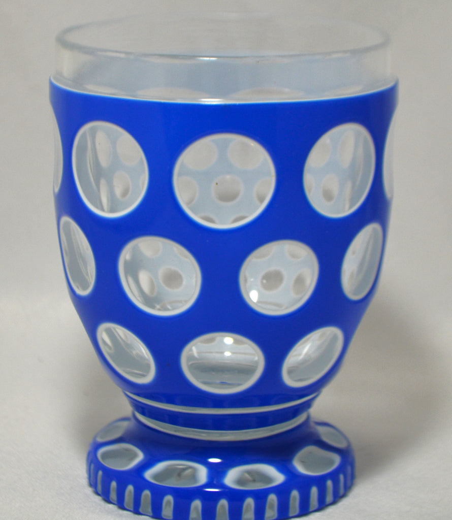 Biedermeier Bohemian Glass Cobalt White Double Overlay  & Rim Footed Tumbler Beaker Cup