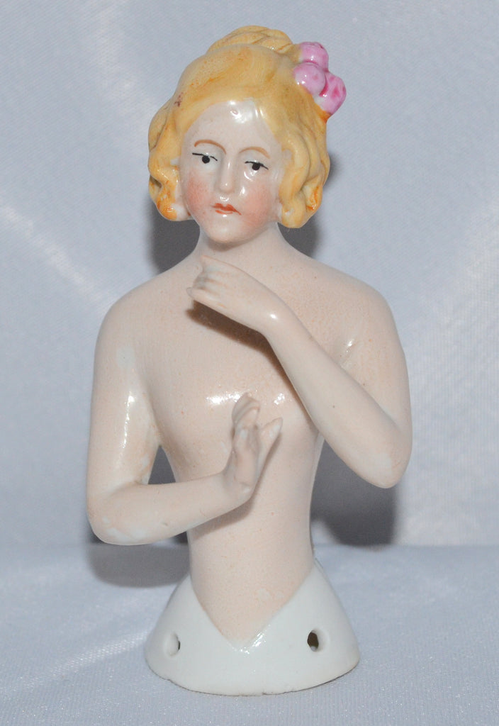 German Porcelain Half Doll Pin Cushion Lady Karl Schneider Art Deco Period Chrysis Gabenska French Follies Dancer Model