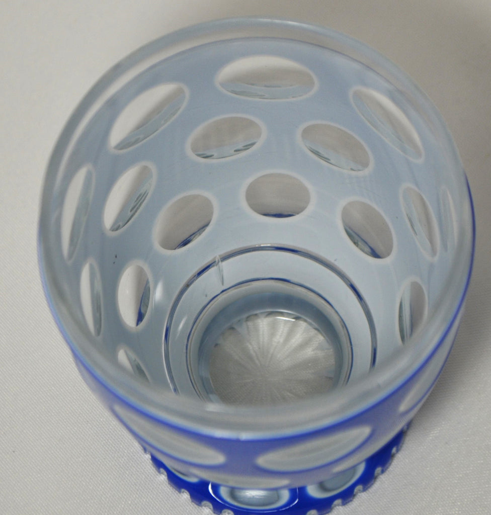 Biedermeier Bohemian Glass Cobalt White Double Overlay  & Rim Footed Tumbler Beaker Cup