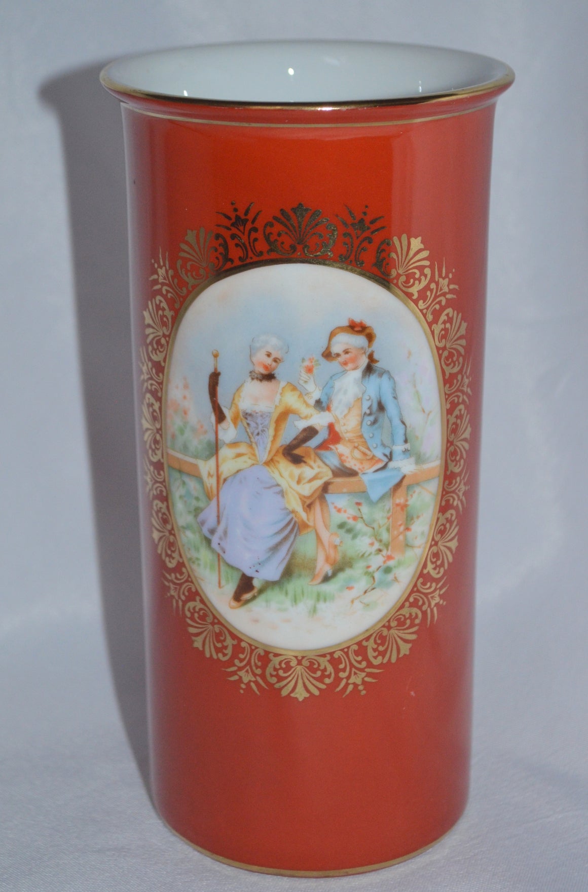 Noritake Portrait Vase Orange Luster Romantic Couple