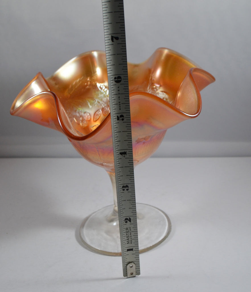 Fenton Marigold Carnival Glass "Peacock and Urn" Compote