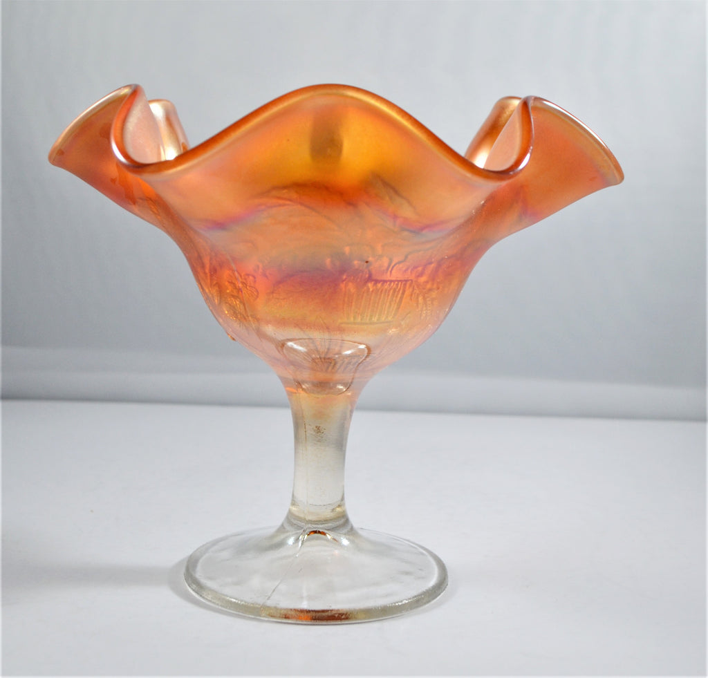 Fenton Marigold Carnival Glass "Peacock and Urn" Compote