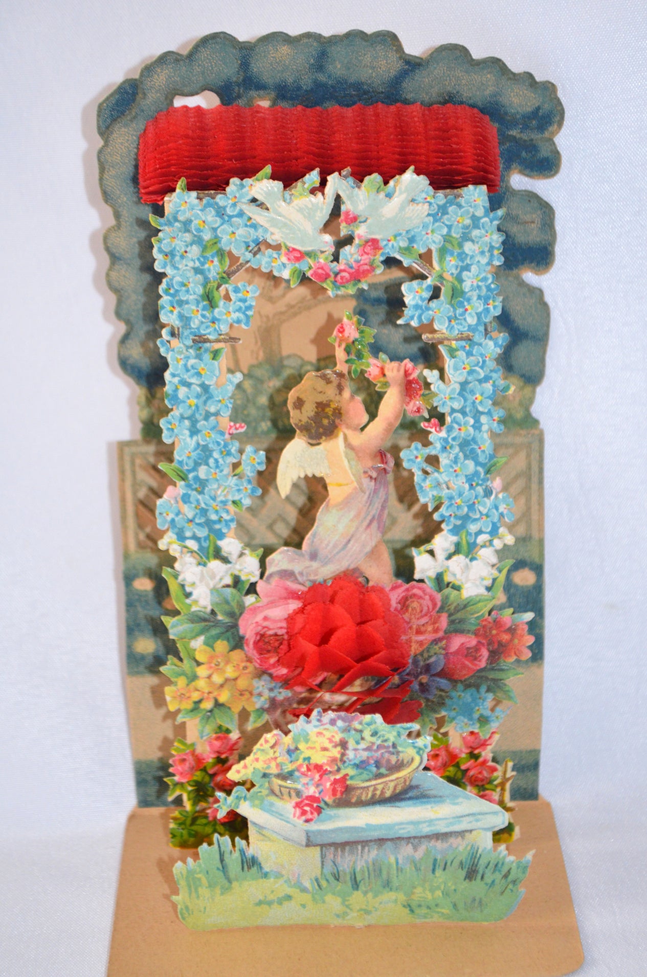 Valentine Die Cut Embossed 3D Card Cupid Hanging Flowers Double Honeycomb