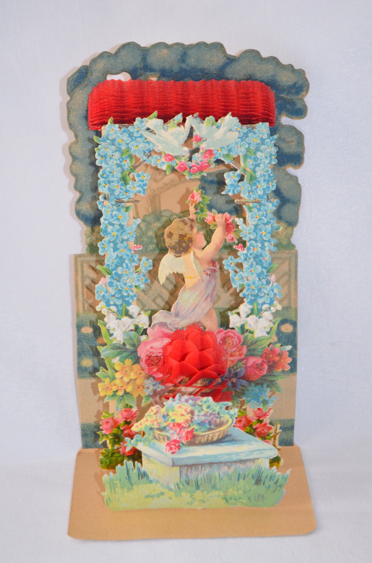 Valentine Die Cut Embossed 3D Card Cupid Hanging Flowers Double Honeycomb