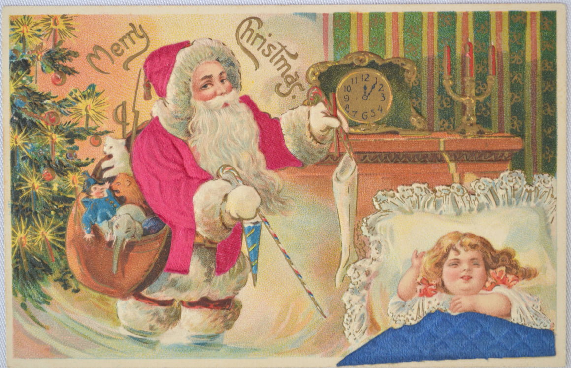 Christmas Postcard Silk Santa Claus with Child