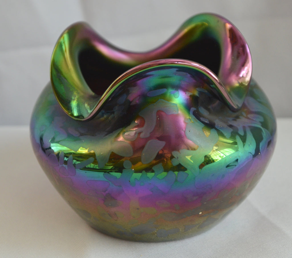 Rindskopf Papillion Art Glass Vase Purple Oil Spot Art Nouveau Czech Bohemian Glass