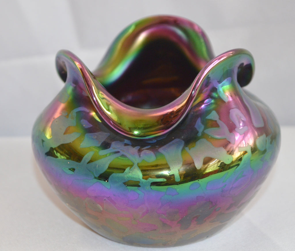 Rindskopf Papillion Art Glass Vase Purple Oil Spot Art Nouveau Czech Bohemian Glass