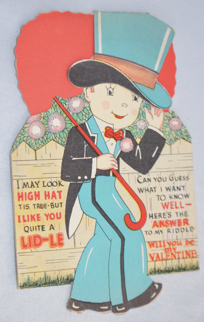 Valentine's Day Card Boy in Top Hat with Heart in Background