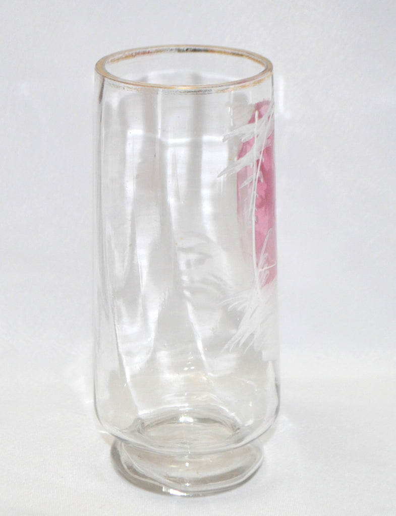 Mary Gregory Clear to Cranberry Antique Hand Painted Enamel Boy Drinking Glass Tumbler Cup