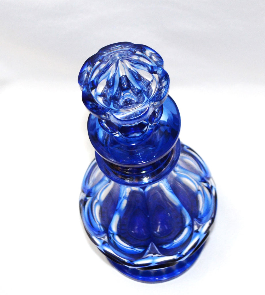 Early Cobalt Cut to Clear Glass Decanter Pedestal Base Circa 1840s