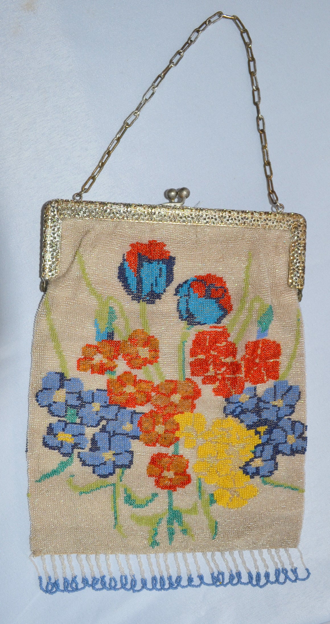 Handmade Beaded Victorian Purse Floral Handbag Filigree Frame