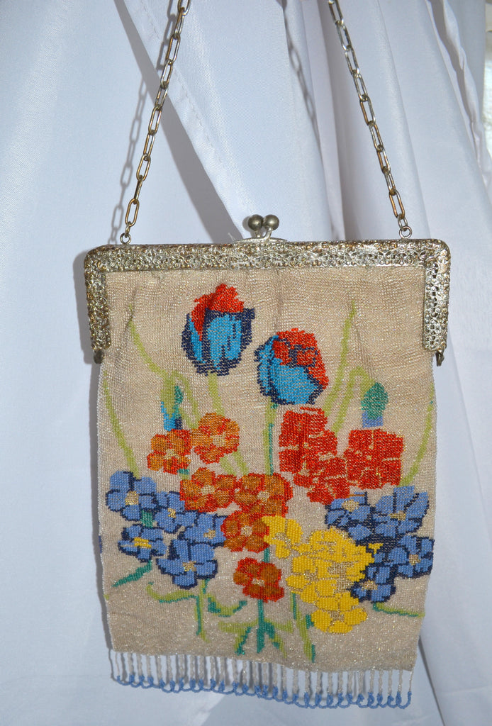 Handmade Beaded Victorian Purse Floral Handbag Filigree Frame ...