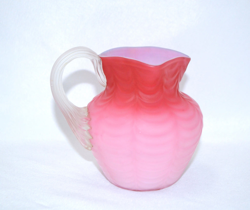 Scarce Phoenix Glass Cranberry Opalescent Satin Finish & Cased Creamer in Drape Pattern