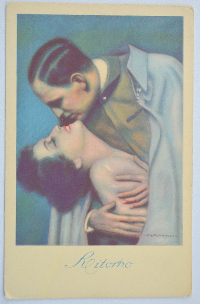 Artist Postcard G. Nanni Italian Card Woman Kissing Soldier