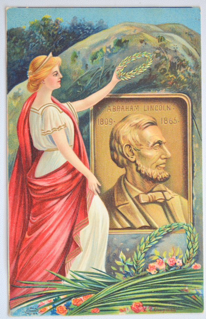 Patriotic Postcard Lady Liberty with Abraham Lincoln Series 51658